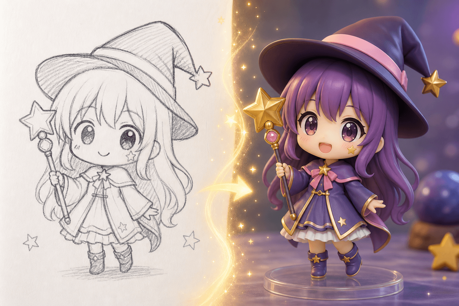 A chibi characterbecomes a collectible figure