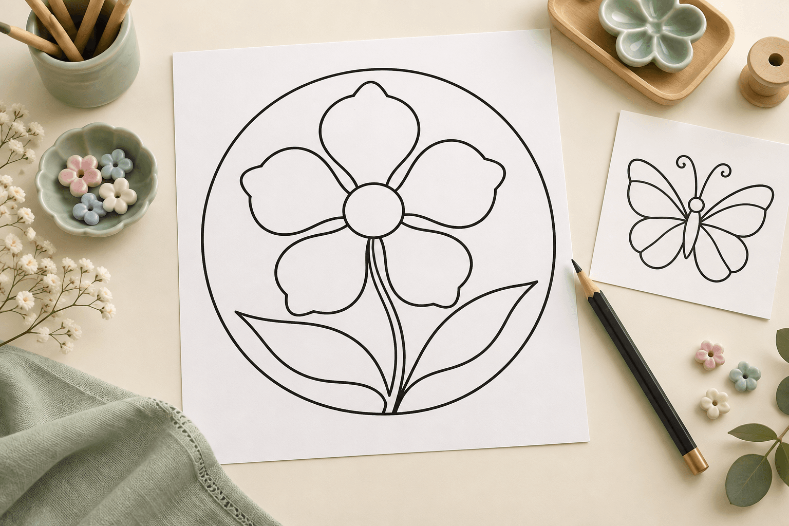 Choose a flower, animal, or little artist with clear lines.